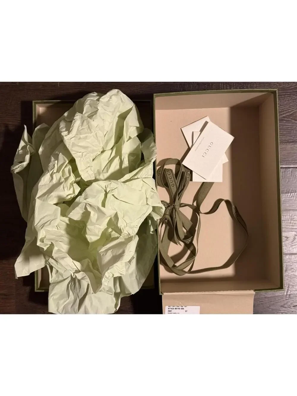 Gucci Green Damask Paper Shopping Bag + Shoe Box Gift Set Authentic Empty